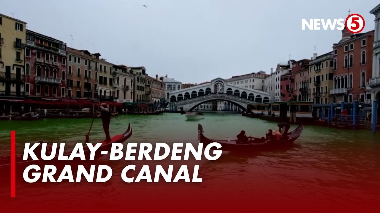 Tubig sa Grand Canal sa Venice, ginawang berde ng mga climate activist bilang protesta