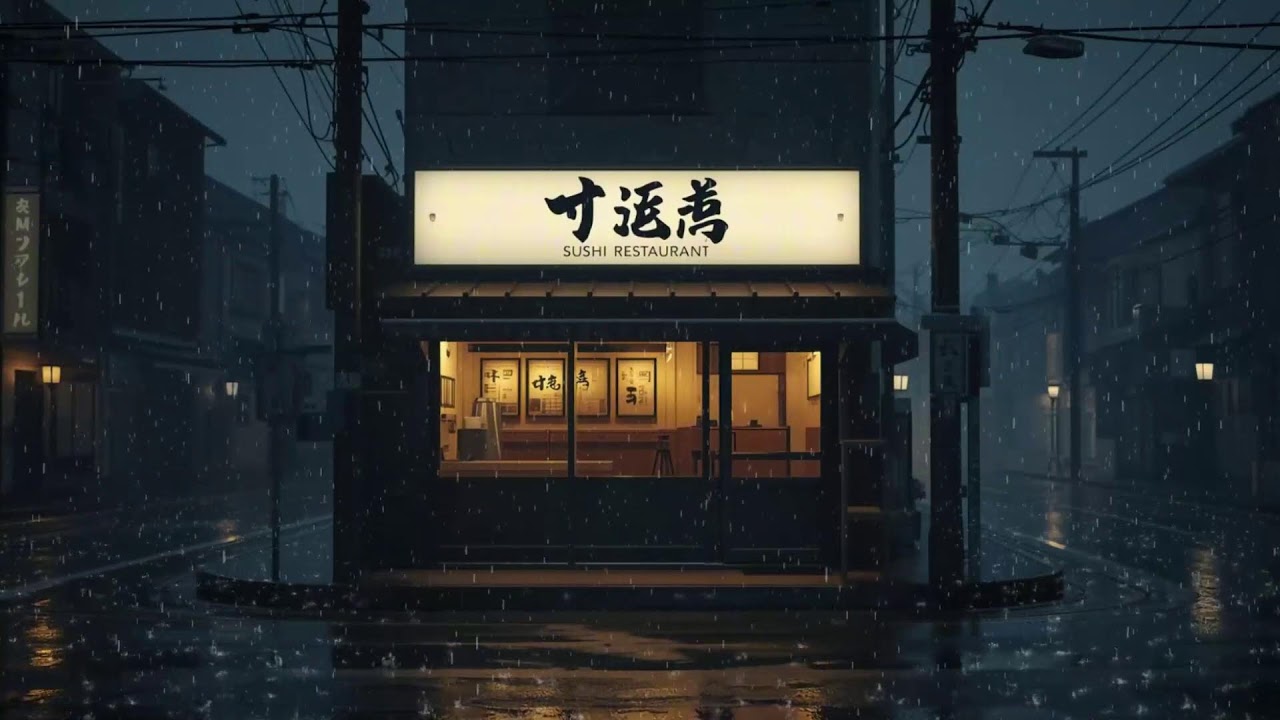 Rain Outside a Japanese Sushi Shop 🌧️ Lofi Beats to Ease Stress & Anxiety