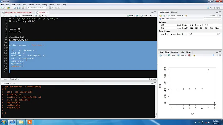 Removing outliers using identify function in R