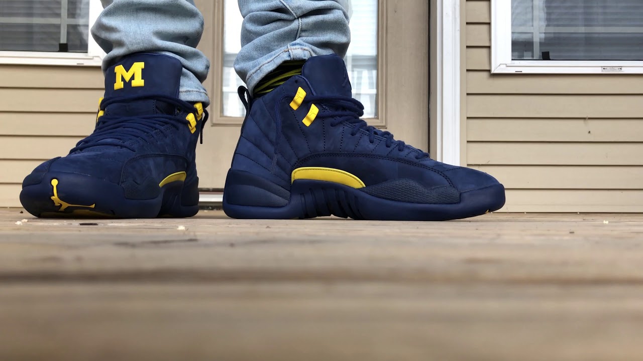 jordan 12 michigan on feet