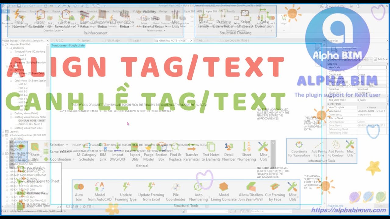 Alpha BIM | Align Tag/TextNote | Canh lề Tag/ TextNote | Tool Revit