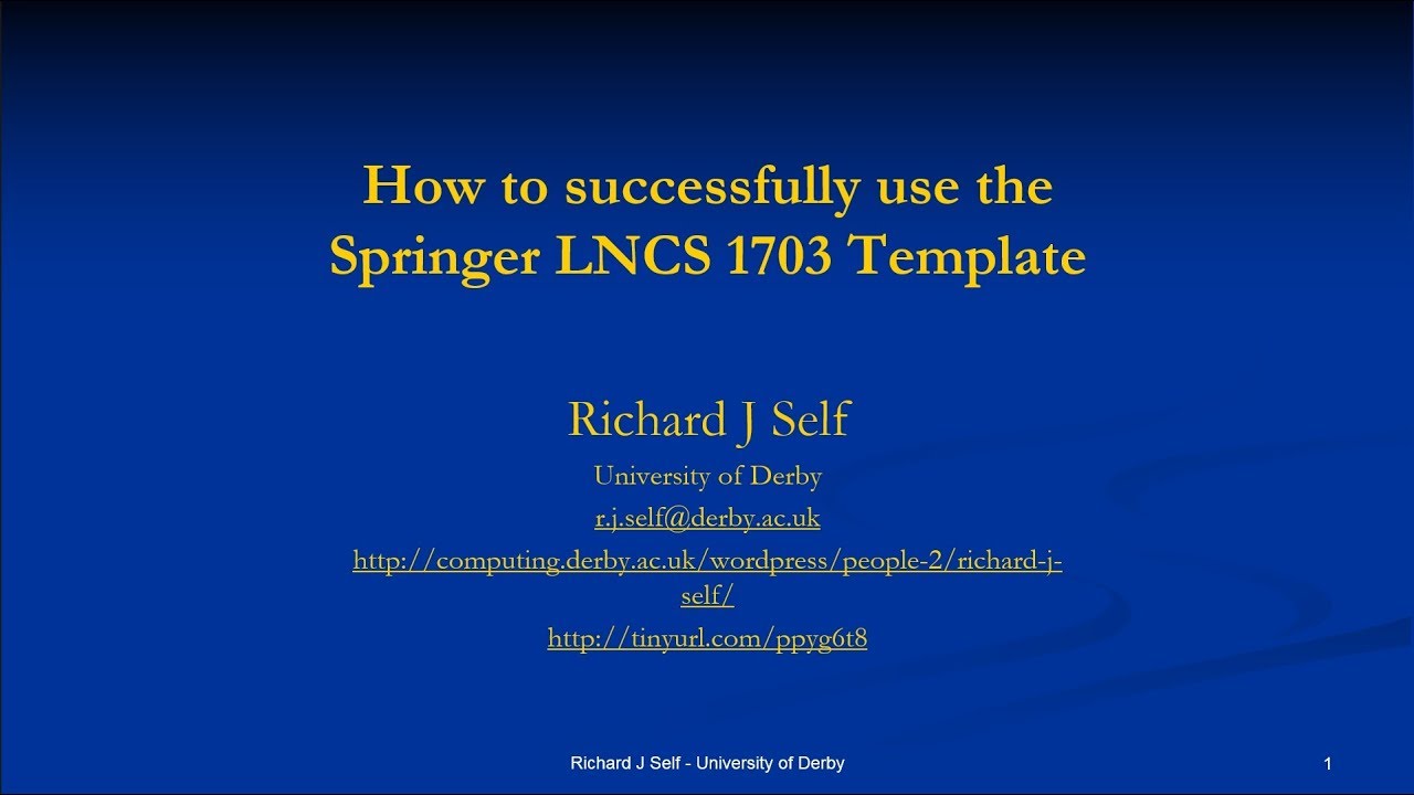 Using The Springer LNCS 1703 Template YouTube