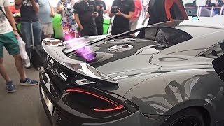 Brand new McLaren 600 LT shooting flames from exhaust and big burnout!