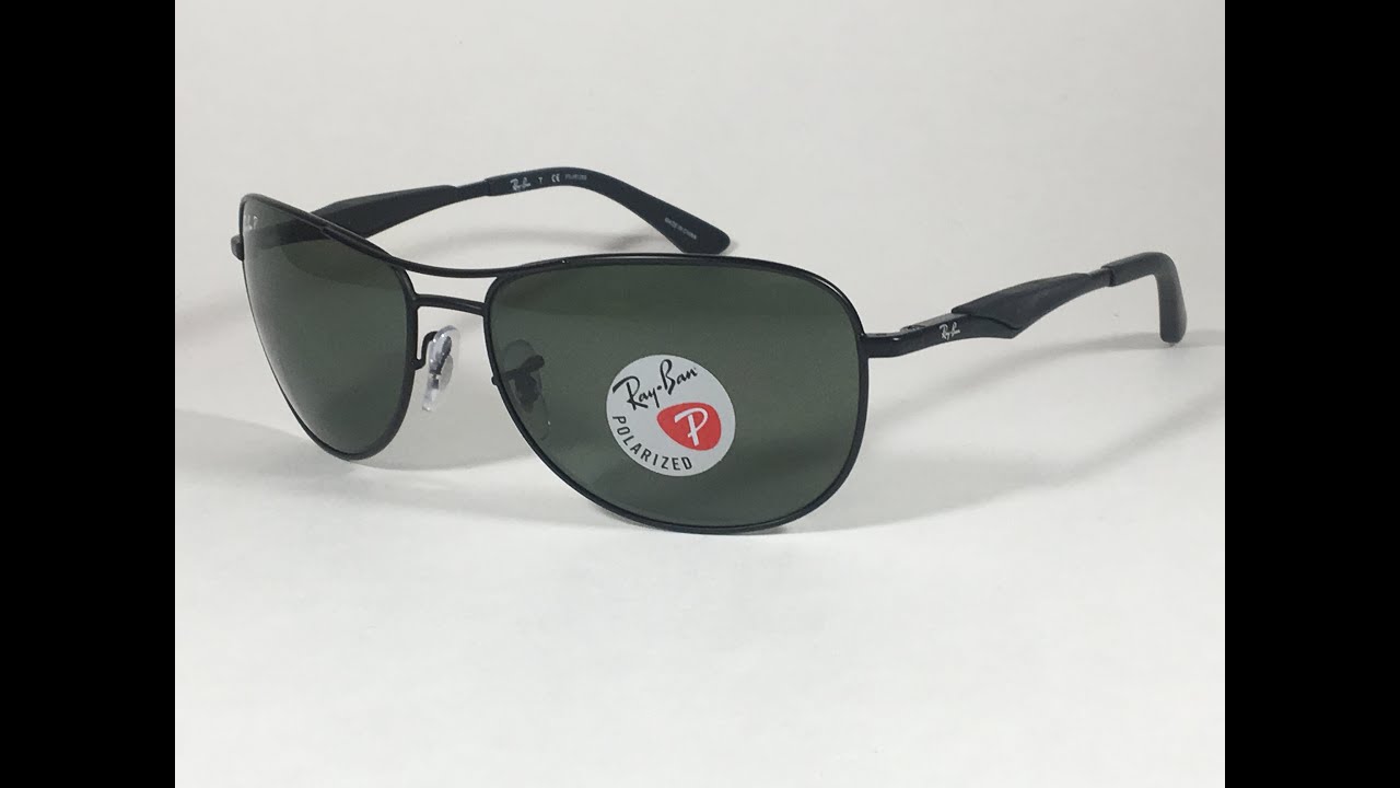 Authentic Ray-Ban Polarized Pilot Sunglasses RB3519 Aviator Matte Black  Green Lens Unisex - YouTube