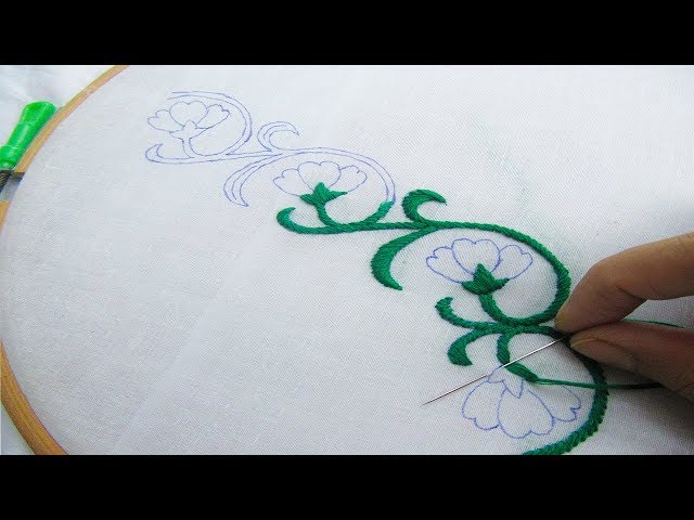 Hand Embroidery; Beautiful Border Line Design; Bullion Knot Stitch