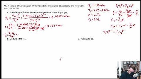Reversible adiabatic expansion of a monoatomic ideal gas Sp 8 A6