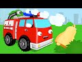 The red fire truck plays hide and seek  emergency vehicles  cars cartoon for kids