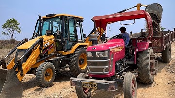 JCB 3DX Backhoe Loader Loading Mud In Mahindra Yuvo Tractor And Swaraj Tractor Trolley | Jcb Cartoon