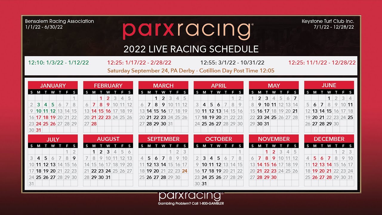 2022 Parx Racing Live Calendar YouTube