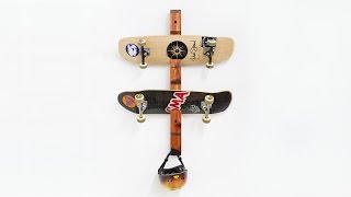 This simple skateboard rack can be easily customized to fit up to five skateboards using a single 8