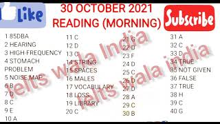 Morning slot Reading full Answers 30 October ielts exam | 30 October ielts reading answers