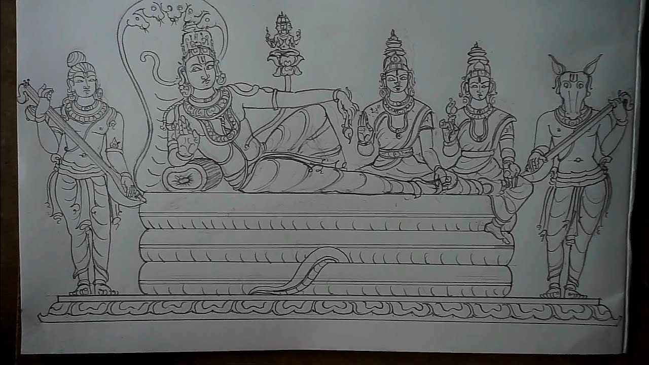 Sesha sayana vishnu murthy drawing, traditional prathima drawing ...