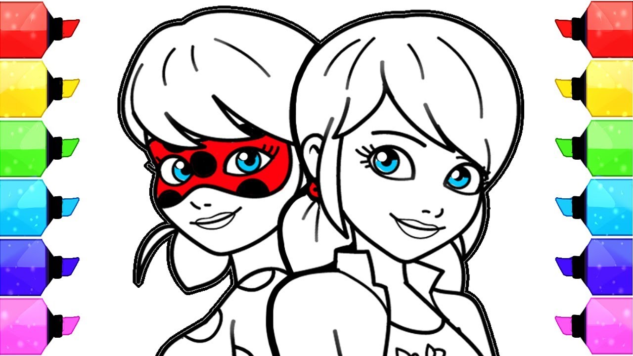 🐞miraculous ladybug, marinette coloring, cartoon, painting and coloring  for kids