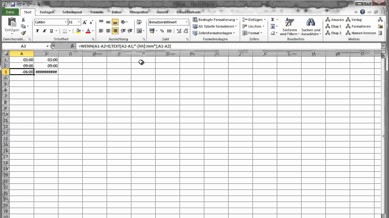 In Excel Mit Negativen Stunden Rechnen Youtube