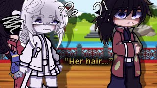 “Her hair…”// Ft. Fem. Y/N, Mitsuri and Giyuu// Demon Slayer// Giyuu Angst.//