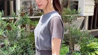 チュールスリーブプリントTシャツ