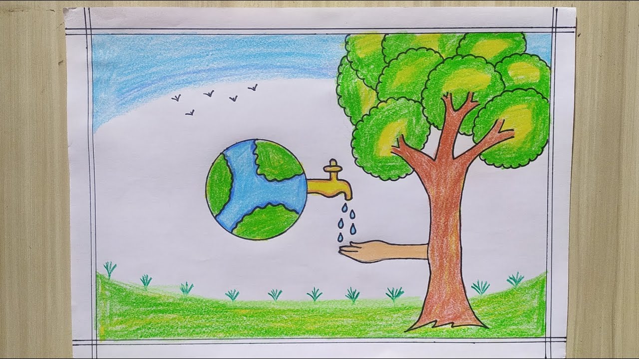 How to draw save water save life drawing easy steps || save water