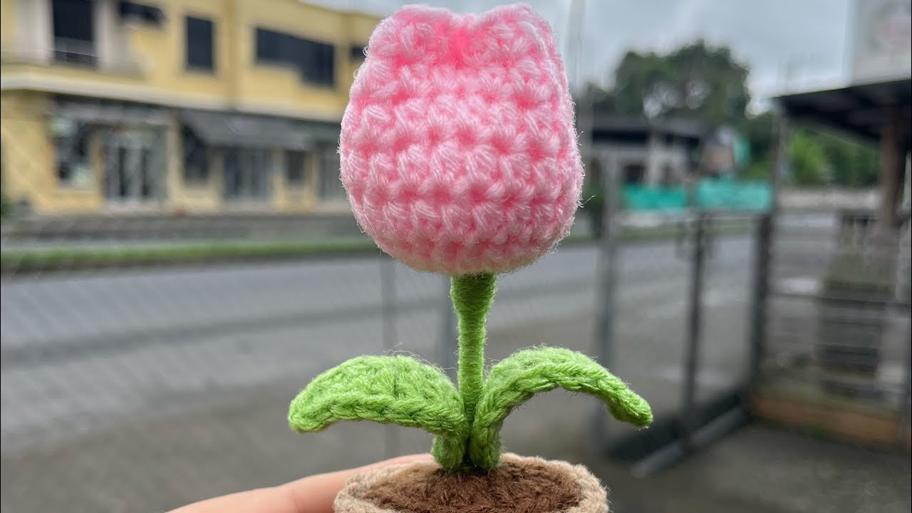 🌷Mini Tulipan con macetero Tejido a Crochet /Emprendimiento /Charlott Tejidos