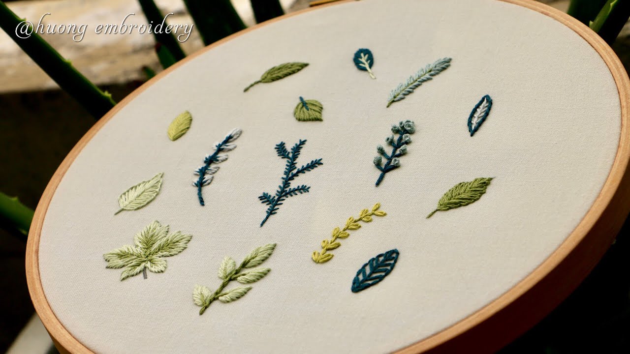 Hand embroidery for beginners. 15 types of leaves - YouTube