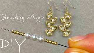 Leaf Beaded Earrings Tutorial: How to Make Pearl Earrings using Seed Beads | Beading Tutorials