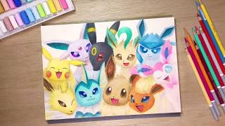 How To Draw Eevee And Friends With Pastel Pencil Time Lapse Youtube