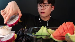 SUB)과즙팡팡 과일 먹방 수박 메론 망고 파인애플 용과 (feat.요거트씨리얼) fruit melon mango Mukbang Real sound Asmr Eating