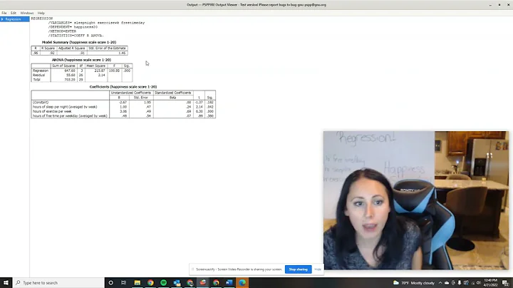 Regression pt 3: Regression in PSPP SPSS and reading a regression output