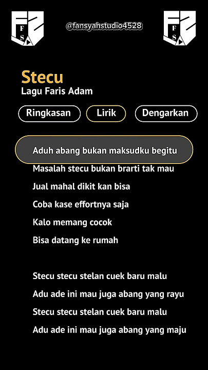 FARIS ADAM - STECU LIRIK/Lyrics || #shorts #stecu #liriklagu
