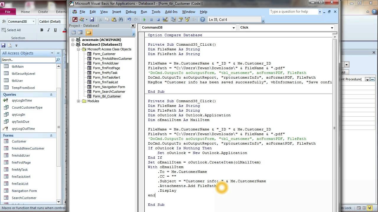Email Pdf File From Access Via Outlook Ms Access Youtube