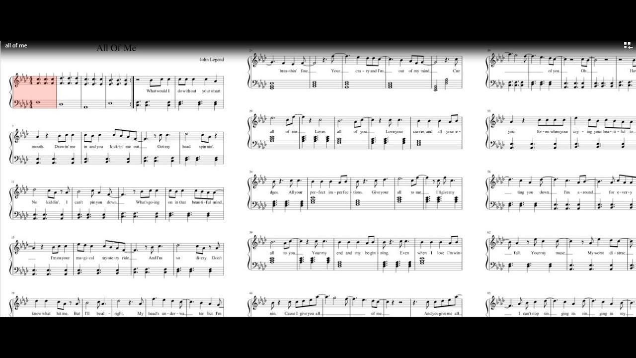 Download All Of Me Piano Music Sheet By John Legend Pdf Mp3 Youtube