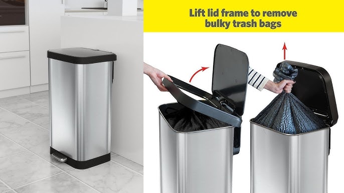 Glad GLD-74506 Stainless Steel Step Trash Can with Clorox Odor