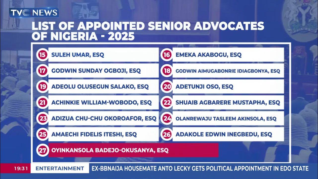 List Of Appointed Senior Advocates Of Nigeria In 2025
