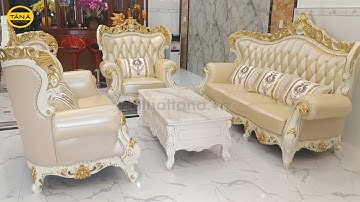Ghế sofa tân cổ điển gỗ sồi bọc da bò thật nhập khẩu TA-898A