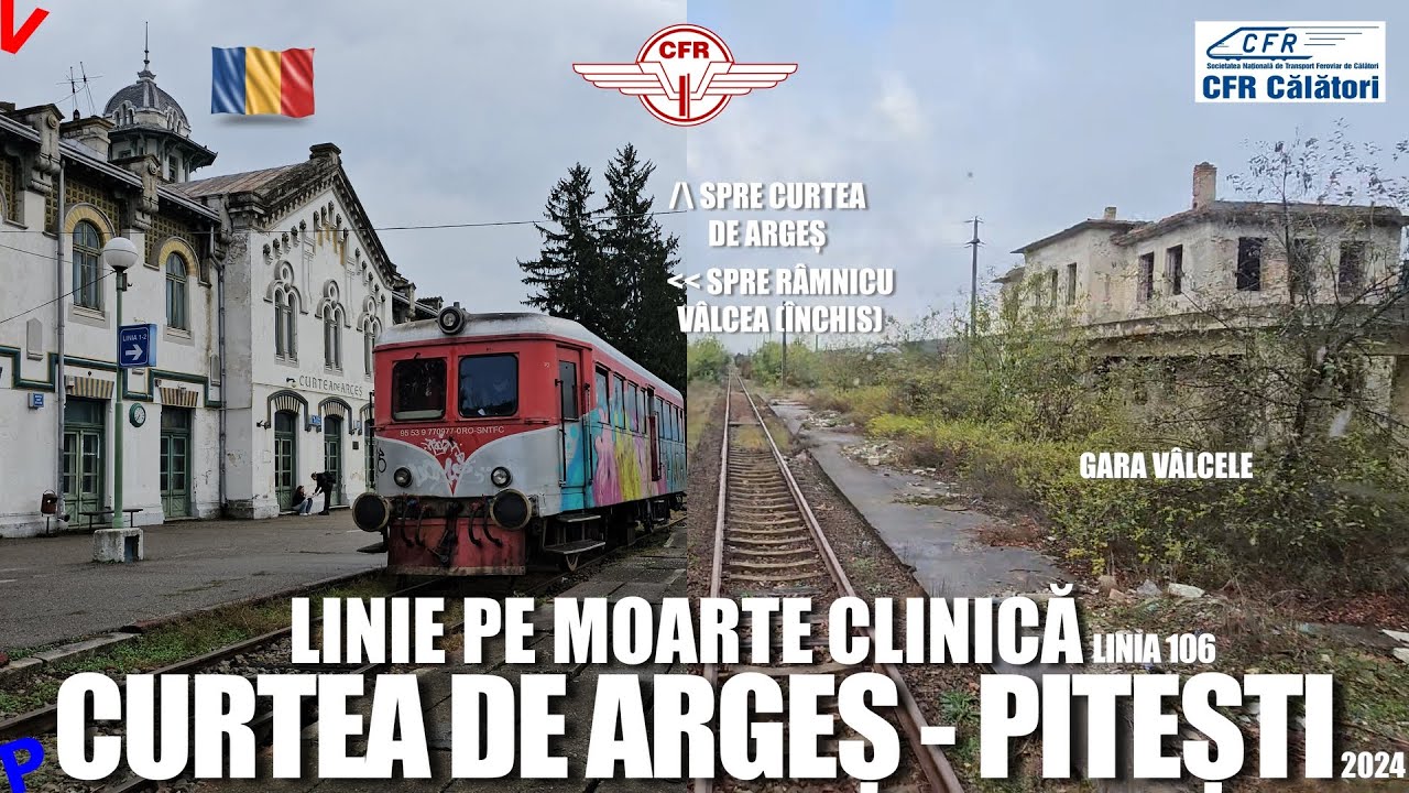Curtea de Arges - Pitesti | Calatorie cu trenul, capat Valcele - Ramnicu Valcea devastat 12 Oct 2024