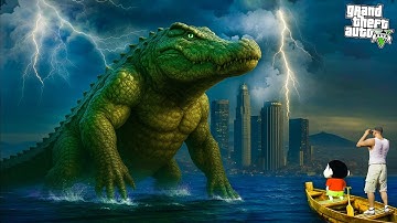 Franklin & Shinchan found A giant Titan crocodile Monster  in Los santos | GTA 5 Telugu