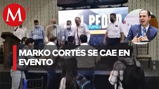 VIDEO: Dirigente nacional del PAN sufre caída durante evento en Monterrey