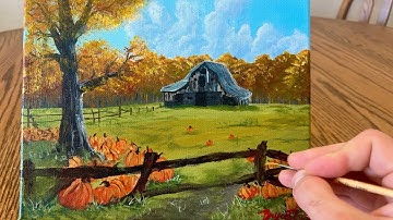 Painting an Old Fall Farm Scene | 2 Hours in 4 Minutes (Timelapse)
