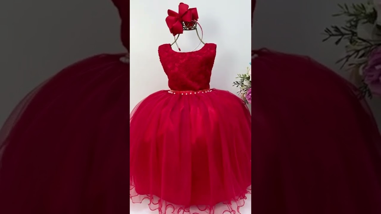 VESTIDO FESTA PRINCESA LUXO VERMELHO TULE COM PÉROLAS SOB L49ESQMD8