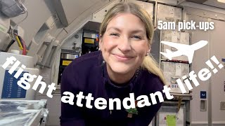 Flight Attendant Vlog | 5am pickups + working the galley with my best friend!