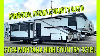 King bed, double vanity bath: 2024 Keystone Montana High Country 331RL fifth wheel