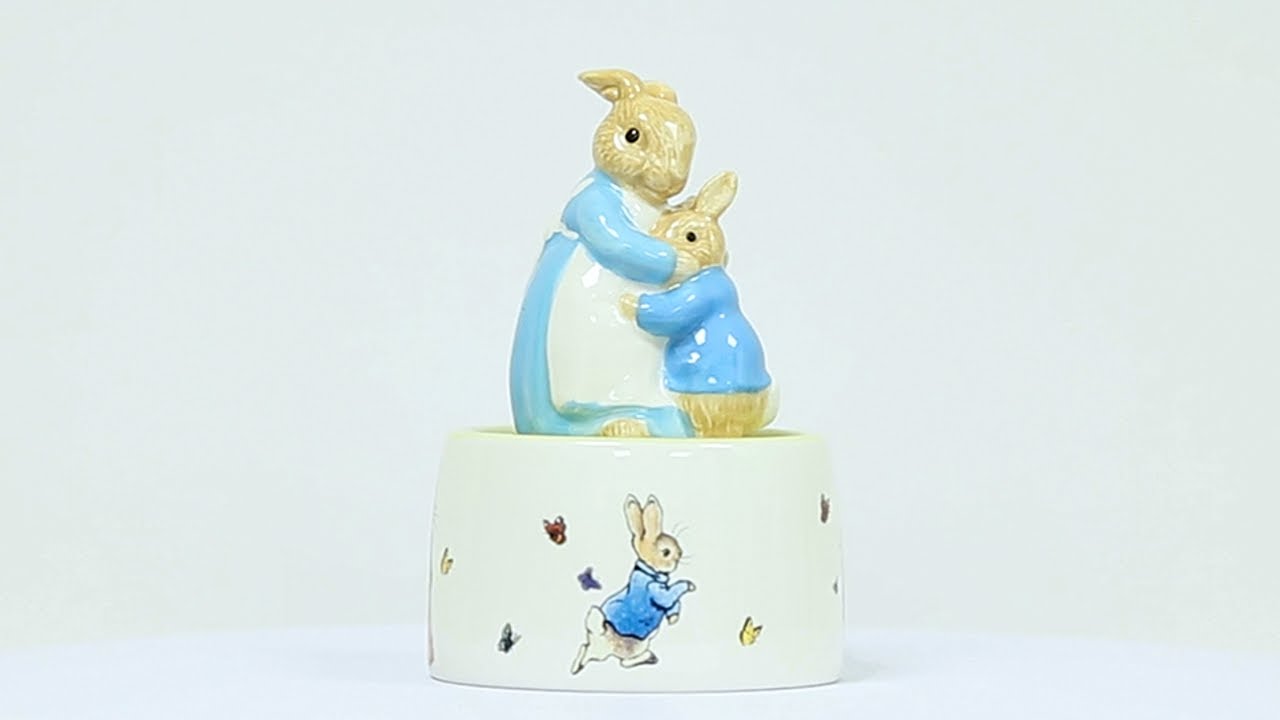 Mrs. Rabbit and Peter Ceramic Musical Figurine