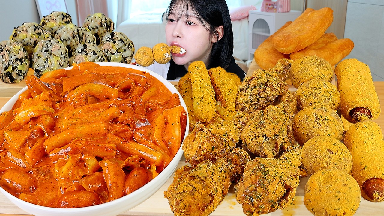ASMR MUKBANG| 직접 만든 마라 로제 떡볶이 뿌링클 양념치킨 뿌링치즈볼 먹방 & 레시피 FRIED CHICKEN AND Rose Tteokbokki EATING