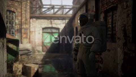 Lost Astronaut Near Abandoned Industrial Buildings of Old Factory | Motion Graphics - Envato ele...