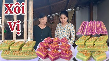 Cách Nấu Xôi Vị đậu xanh lá dứa và Xôi Vị lá cẩm ngọt béo mà lại đơn giản