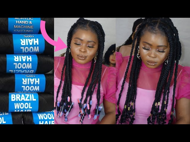 Box braids using Brazilian wool /braids with curly ends/beginner friendly 