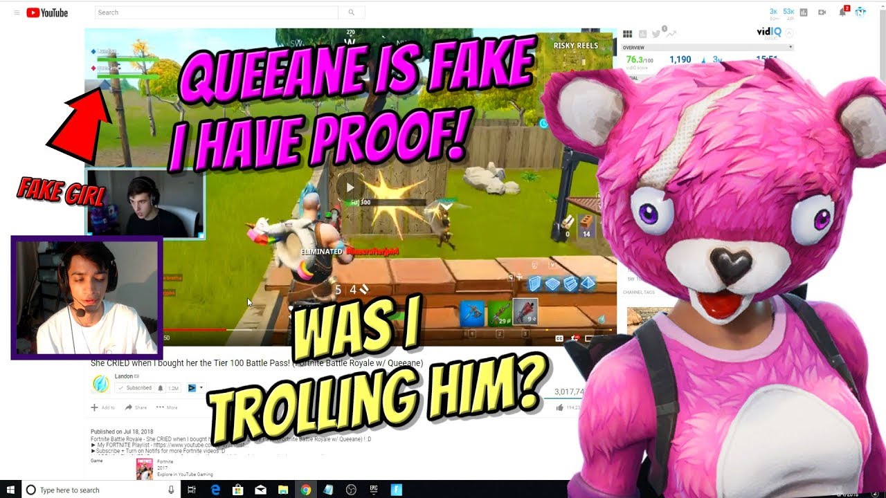Missing Fortnite Girl Proof The Missing Fortnite Girl Queeane Is A Guy Landon Got Trolled Youtube