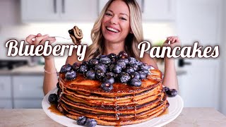 Blueberry Protein Pancakes MUKBANG |  GLUTEN FREE + NO PROTEIN POWDER!