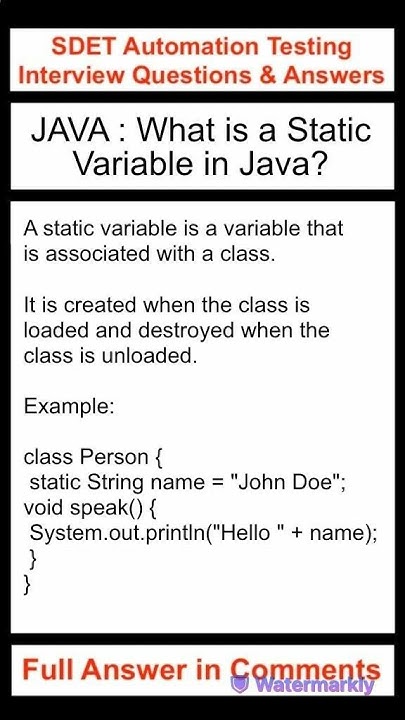 JAVA : What is a static variable in Java? SDET Automation Testing ...