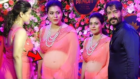 3rd Time Pregnant Kajol Flaunting Her Baby Bump with Husband Ajay Devgan at Diwali Party 2022