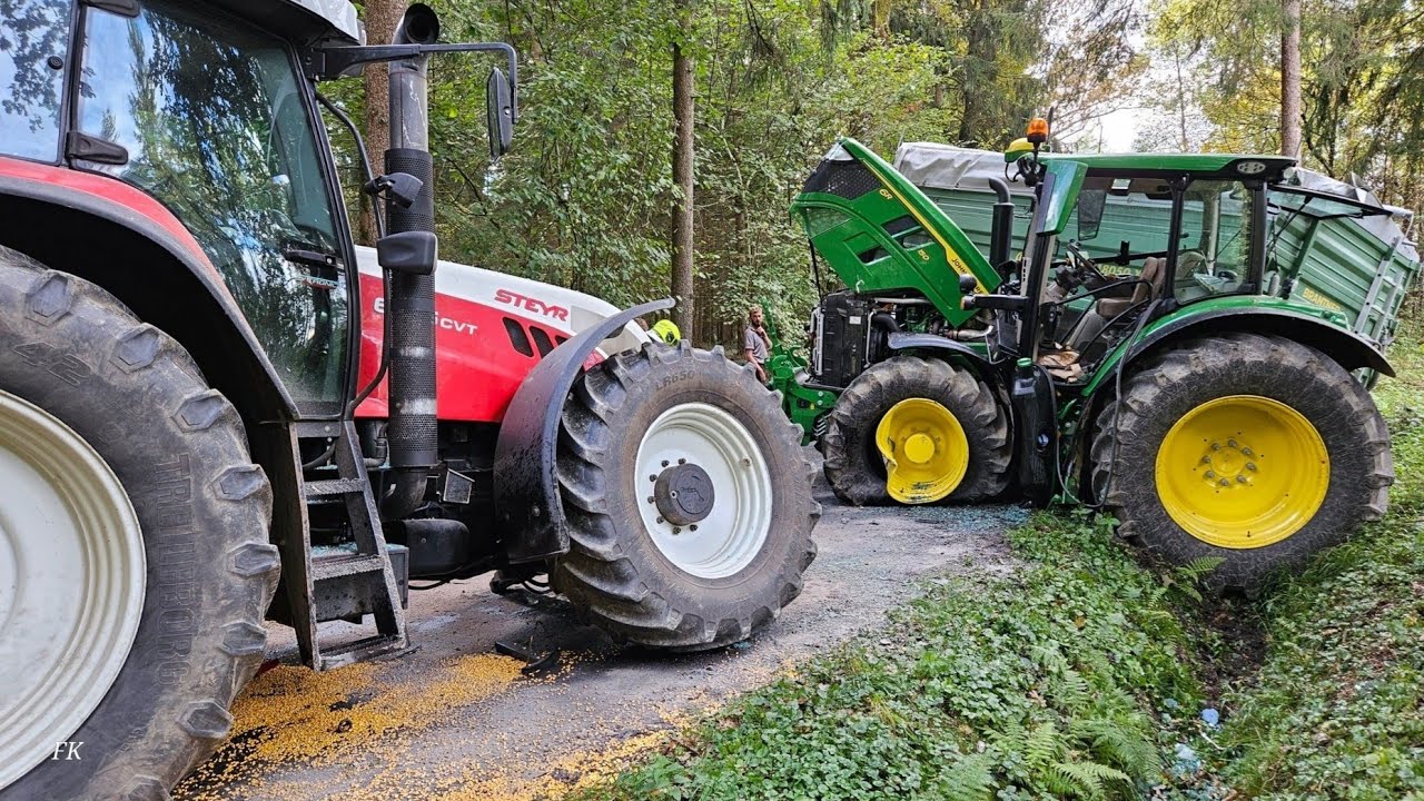 My Crazy Neighbor On A Tractor, Tractor Accident In A Field- John Deere Stuck In A River